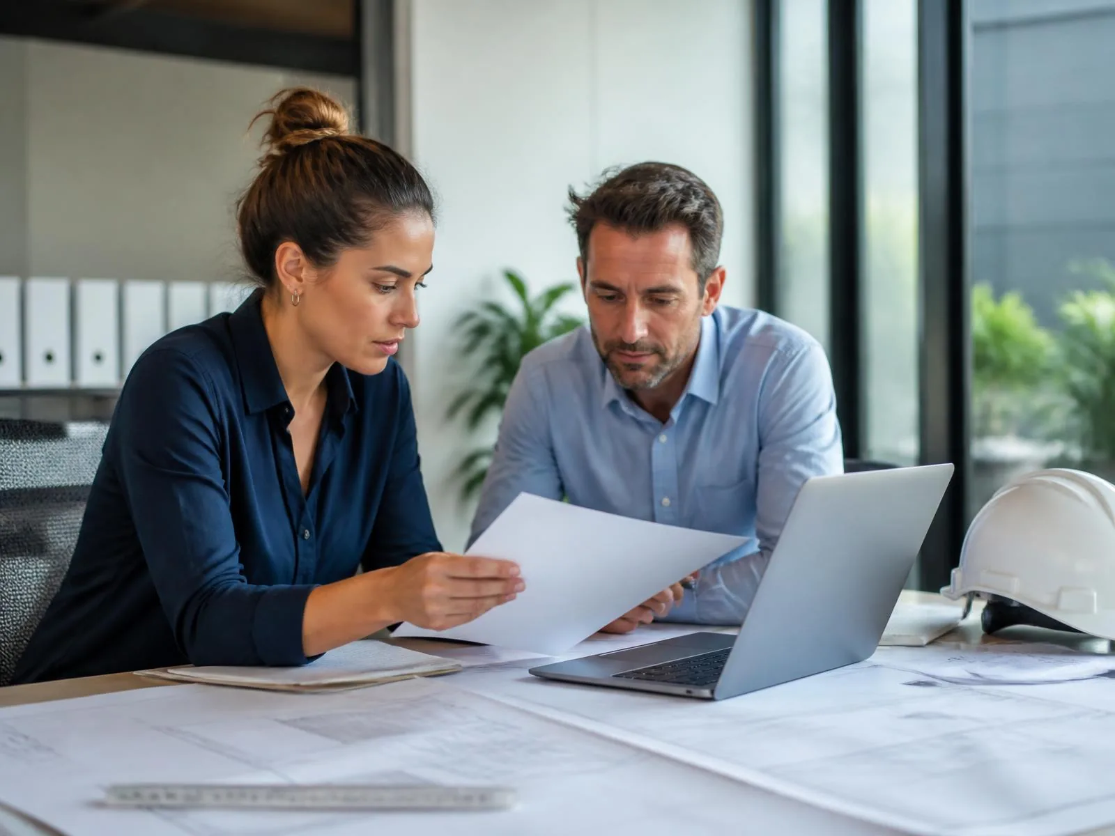 Advisors reviewing builder licence paperwork in a Brisbane office