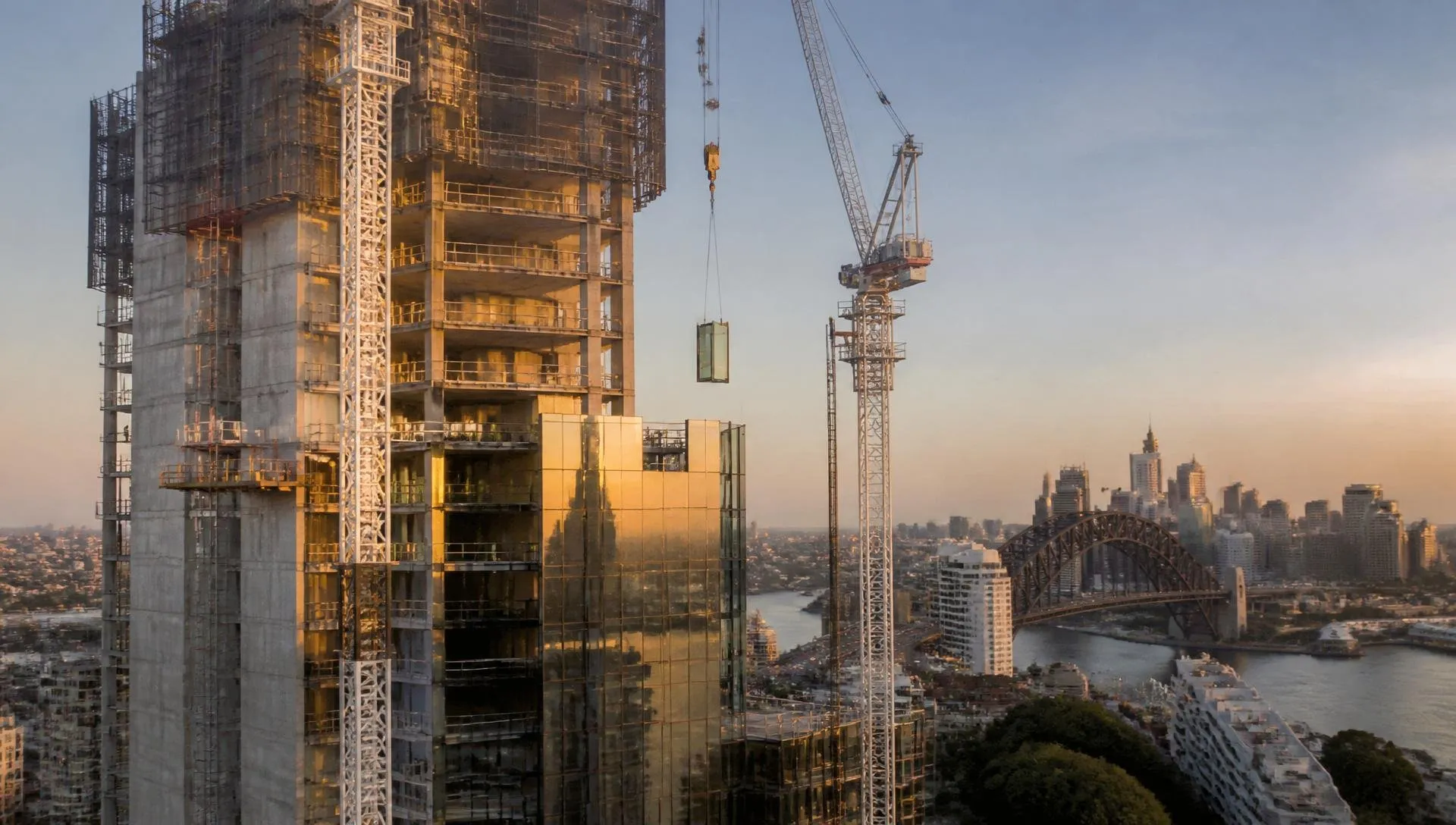 Aerial of an Australian medium-rise commercial building under construction